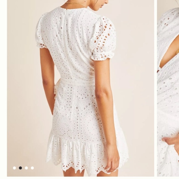 Yumi Kim White Eyelet Ruffle Wrap Lara Lace Mini Dress Large - Picture 2 of 6